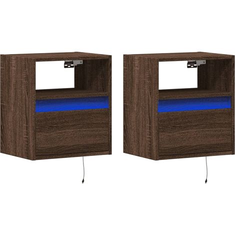 Set di 2 comodini da parete con luci LED in legno ingegnerizzato marrone DEC036140