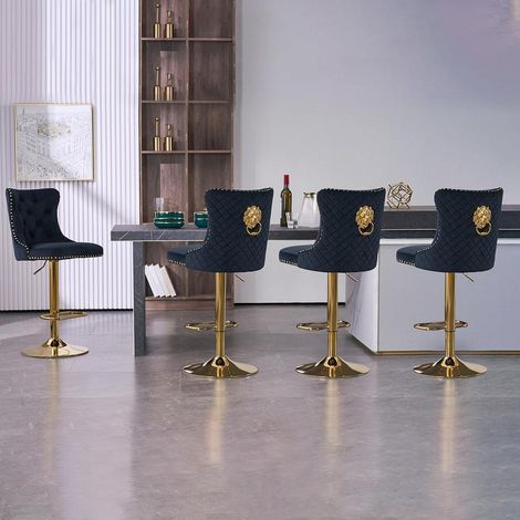 Samt Barhocker 4er Set höhenverstellbar mit Lehne und Löwenring-Griff (1/5)