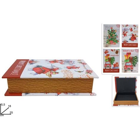 1 Pezzo Scatola Libro in Legno Natalizia 25 x 18 cm 4 Decori