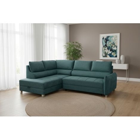 Ecksofa Schlafsofa Sofa MARNO in Stoff Chill Me Grün Ottomane Links (1/5)