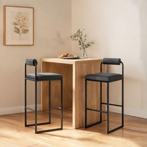 Tabouret de bar design avec dossier en velours gris foncé lot (1/5)