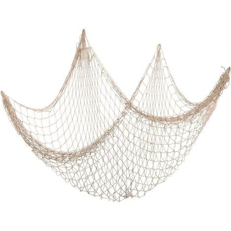 Filet de Pêche Filet de Coton Beige AccessoireS Pour Maison Style Méditerranéen Tenture Murale Décoration Plage Pirate Sirène Fête (1/4)