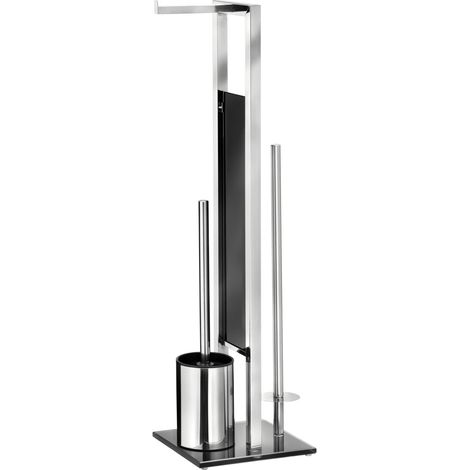 Wenko – Ensemble WC sur pied en acier inoxydable et verre noir – Porte-papier toilette et brosse WC – Design moderne et élégant – Autoportant (1/8)