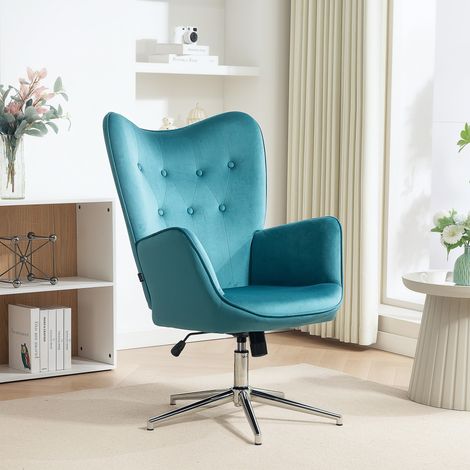 Fauteuil de Bureau et Salon en Velours, Pivotant avec Accoudoirs et Hauteur Réglable, Bleu (1/5)