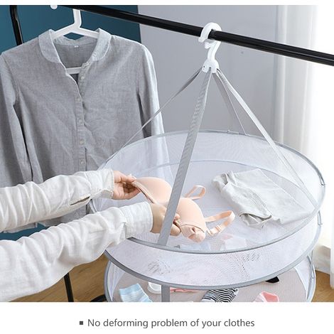 2 Niveaux Séchoir Suspendu Filet Pliable Panier Maille pour Linge Pull Sous-vêtements Chaussettes Multifonction (45 cm / 17,7 in) (1/3)
