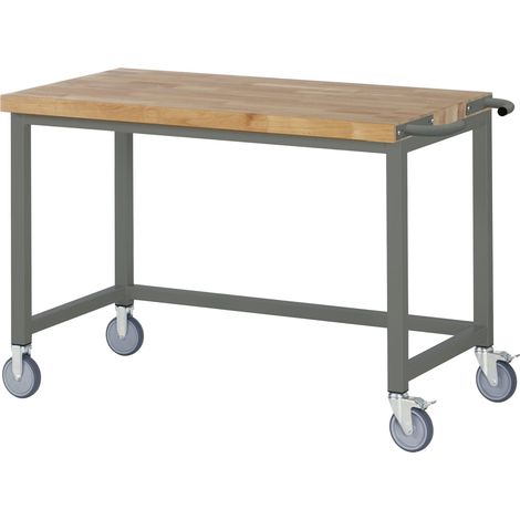 STIER Fahrbare Werkbank Premium, 125x70x88cm, Stahl & Buche, Montagewerkbank (1/4)