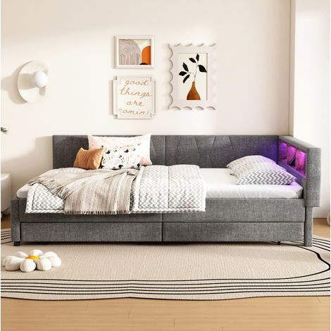 letto contenitore 140x200 LED USB con cassetti grigio HAVRYA (1/5)
