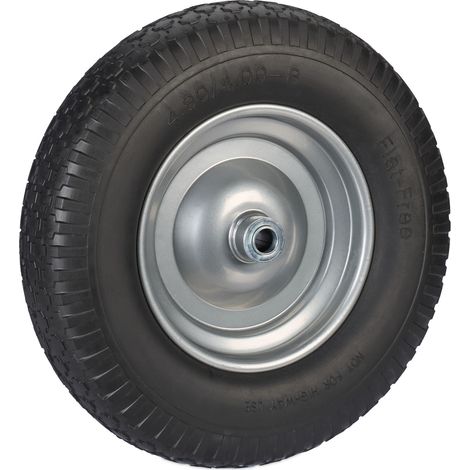 Relaxdays Schubkarrenrad 4.00-8, Vollgummi, Stahlfelge, Ersatzrad Schubkarre, pannensicher, Traglast 100kg, schwarz/grau