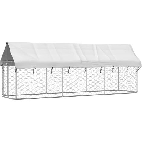Jaula para perrera exterior con techo para animales 400 x 100 x 150 cm Plata 020041909