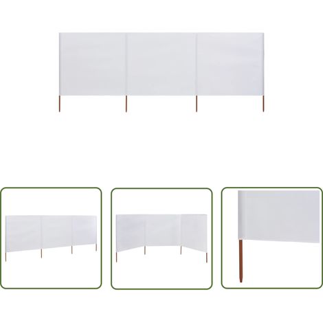 The Living Store Paravent 3 panneaux Tissu 400 x 160 cm Blanc sable - Parasol - Pare-brise - Écran D'intimité - Protection Solaire - Abri Extérieur (1/5)