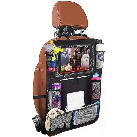 Sac de rangement multifonctionnel pour siège auto, poche transparente pour écran, poches latérales en filet, organisateur anti-coups de pied pour siège arrière en voiture (1/5)