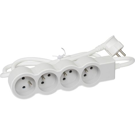 Rallonge Multiprise Extra-Plate, 4 Prises 2P+T 16A 3680W, Cordon 3m Blanc Et Gris Clair, 1 Prise À 90° Pour Chargeur Volumineux (1/5)