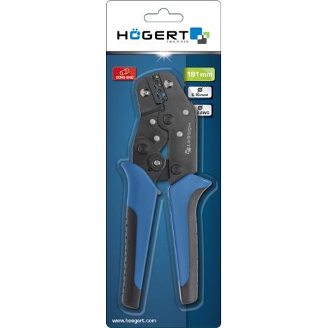 Pince à sertir pour œillets et contacts de câbles isolés Hogert HT1P162 191 mm