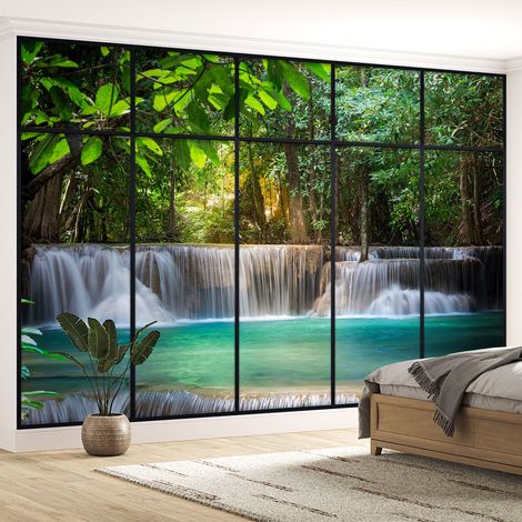 Papier peint panoramique Trompe l'oeil Verrière - Cascades - 195 cm x 123 cm (1/5)