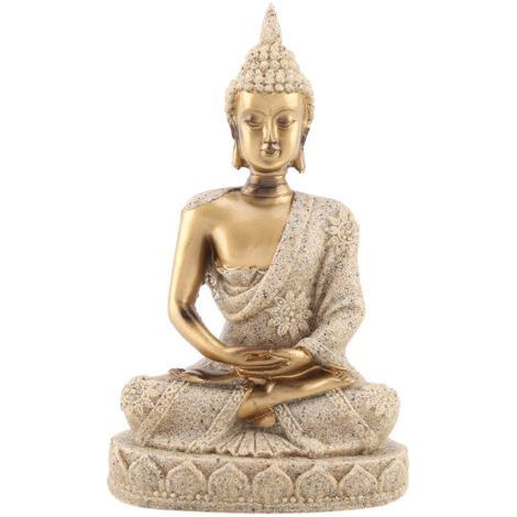 Sitting Meditation Buddha Statue Carved Figurine Crafts for Home Decor Ornament (Gold) (1/5)