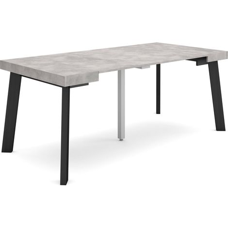 Skraut Home - Table console extensible, Console meuble, 180, Pour 8 personnes, Pieds en bois, Style moderne, Gris Ciment (1/5)
