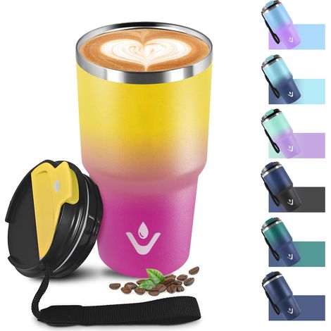Mug Isotherme 600ml 20oz, Tasse Isotherme sans BPA, Tasse Thermos Double Paroi, Thermo Café Réutilisable Acier Inoxydable 304, Tumbler pour École, Sport, Bureau, Gym, Yoga, Camping, Randonnée (1/5)