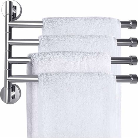 Wall Mounted Towel Rack 180° Towel Holder Stainless Steel Towel Bar Chrome Towel Bar (4-arm) (1/5)