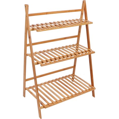 Eosnow Multi -Layer -faltbare Blumenpflanzentöpfe Rack für Balkon Wohnzimmer Gartenterrasse (Holzfarbe)