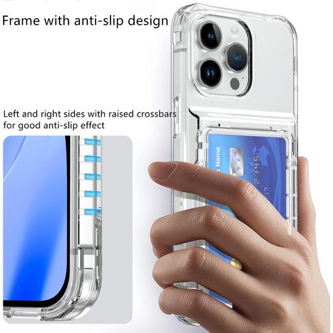 Coque transparente compatible avec iPhone 17 Pro Max, avec porte-cartes et support. Coque rigide en polycarbonate et souple en TPU. Anti-jaunissement, fine et résistante aux chocs. Protection antichoc