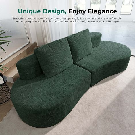 Canapé modulaire 4/5places vert, assise extra profonde de 95cm, revêtement en lin de qualité supérieure, sans assemblage (1/5)