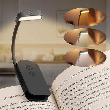 Lampe de Lecture Rechargeable, Portable Longue Durée Mini LED Liseuse Lampe Clip, 360° Cou Flexible, 3 Modes Protection des Yeux, Gradation (1/5)