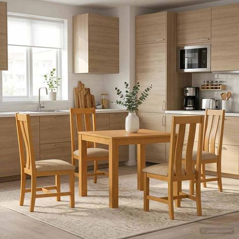 vidaXL Ensemble de salle à manger 5 pc Beige Bois de chêne massif (1/5)