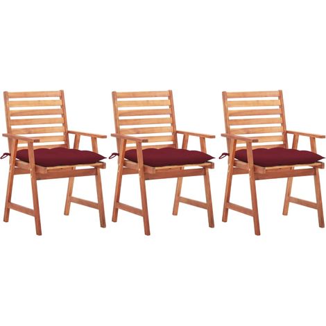 Lot de 3 Chaises de salle à manger de jardin - Chaises à dîner de jardin avec coussins Acacia massif BV694079 - BonneVie (1/5)