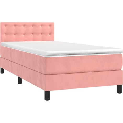 Box Spring Bed with Mattress&LED Pink 90x190cm Velvet vidaXL (1/4)