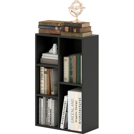 Bibliothèque étagère de rangement 2 niveaux avec 5 compartiments, pour salon chambre à coucher bureau, 50x24x80cm, noir (1/5)