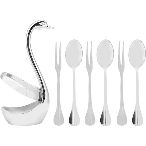 Ensemble de 1 fourchette à dessert en argent en forme de cygne, ensemble de luxe, couverts, cadeau de mariage (1/5)