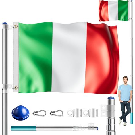 MONZANA® Mât de drapeau télescopique aluminium 630cm douille de sol 60cm drapeau inclus Italie