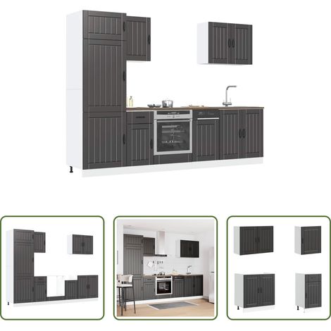 Küchenmöbel - 7-tlg. Küchenschrank-Set Lucca Schwarz Holzwerkstoff (1/5)