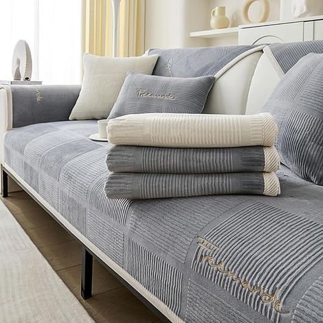 Sofa Cover L-Shape Corner Sofa Cover Universal Anti-Slip Sofa Cover with Solid Texture for Living Room