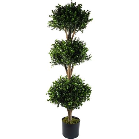 120cm Buxus Triple Ball Artificial Tree UV Resistant Outdoor Topiary (1/4)