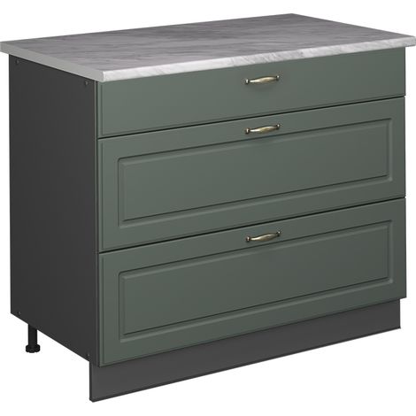 Küchenunterschrank Fame-Line, Grün-Gold Landhaus/Anthrazit, 100 cm, AP Marmor, Vicco (1/5)