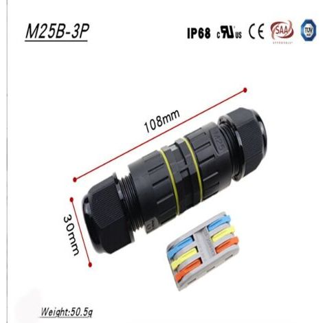 Boîte de Jonction de Plein Air IP68 Imperméable Connecteur de Câble électrique Boîtier de Raccordement 3 Voies Connecteurs Boîte pour Câble 9 à 12mm (2Pcs), Nylon (1/3)