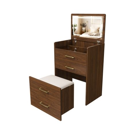 Coiffeuse 3 en 1, miroir, plateau verre, 3 tiroirs, compacte