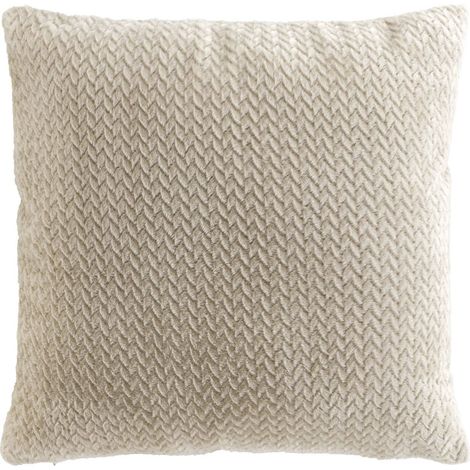 Coussin Déco 45x45 cm – Flanelle Relief Unie – Déhoussable – Beige (1/5)