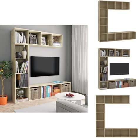 Jeu de bibliothèque/meuble TV 3 pcs Chêne sonoma 180x30x180 cm - Bibliothèque Murale - Étagère Murale - Meuble Tv - Bibliothèque En Bois - Meubles Salle Séjour (1/5)