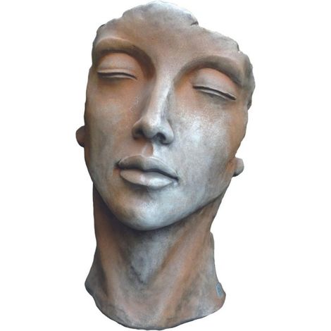 Jardinex – Statue visage femme extérieure 50 cm – En pierre reconstituée – Résistante aux intempéries et UV – Finition demi-rouille (1/4)