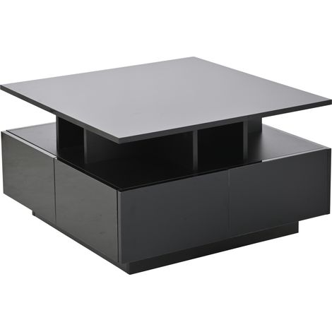Tavolino da caffè nero 70 x 70 x 40 cm con LED e 4 cassetti (1/5)
