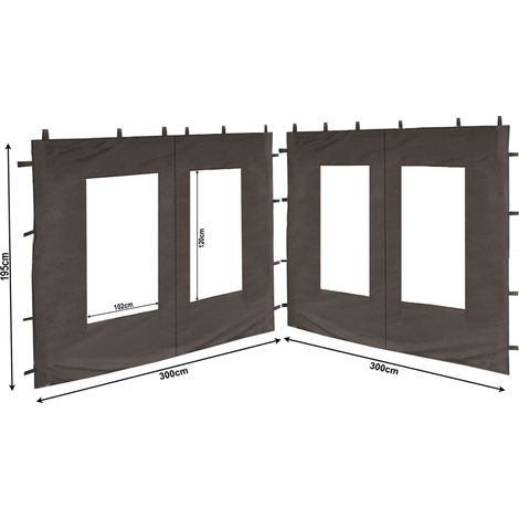 Quick-Star – Panneaux latéraux 2 pièces en PE avec fenêtre 300x195cm – Pour pavillon 3x3m – Couleur anthracite RAL 7012 – Fixation par velcro et zip