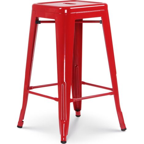 Sgabello da bar rosso lucido in stile industriale - Altezza 66 cm