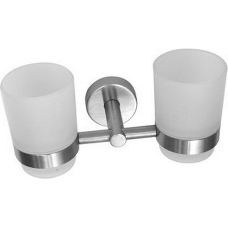 Portabicchiere doppio per bagno in vetro e acciaio inox satinato  MIRA-S kamalu