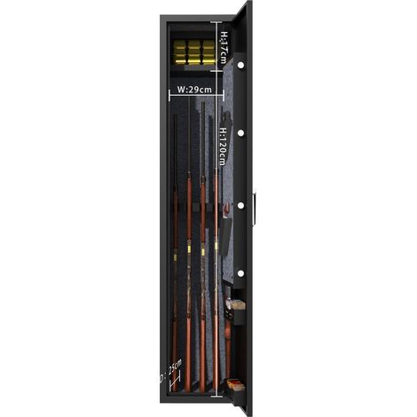 Armoire à fusils pour 5 armes longues, coffre-fort pour fusils et pistolets, accès rapide. Idéale pour le rangement sécurisé des armes longues et des munitions. H 138 cm × L 30 cm × P 30 cm (1/5)