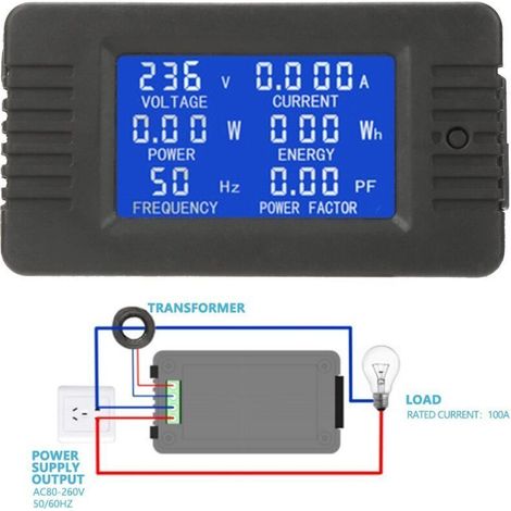 PZEM-022 AC 100A Strom-, Spannungs-, Amperemeter-, Leistungs- und Energie-Panelmeter mit LCD-Digitalanzeige, Amperemeter, Voltmeter und geschlossenem Stromwandler (CT-Crezuo)