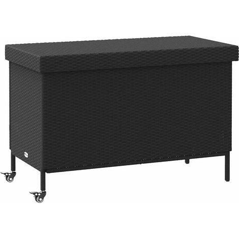 Boîte de rangement de jardin et roues noir résine tressée (1/5)
