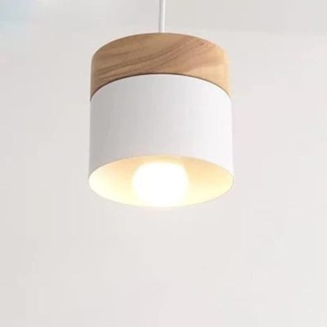 Suspension en métal rustique de style industriel rétro avec abat-jour en bois, modèle E27 (blanc, sans ampoule) (1/5)