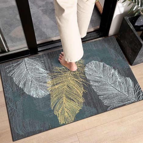 Teppich für Wohnzimmer und Schlafzimmer, weicher Samtflor mit goldblauen Federmustern, 80 x 120 cm – Dekoration – Innenmöbel (1/5)